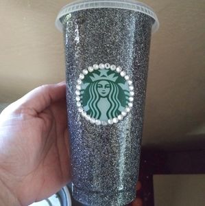 Black and silver glitter reusable starbucks cup